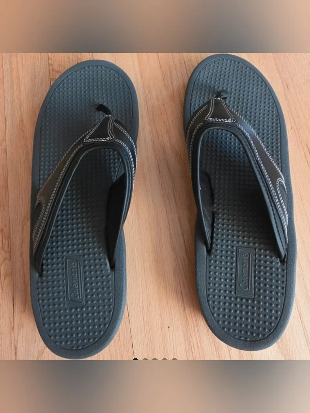 Coleman Black Men's Thong Sandals with White Stitching